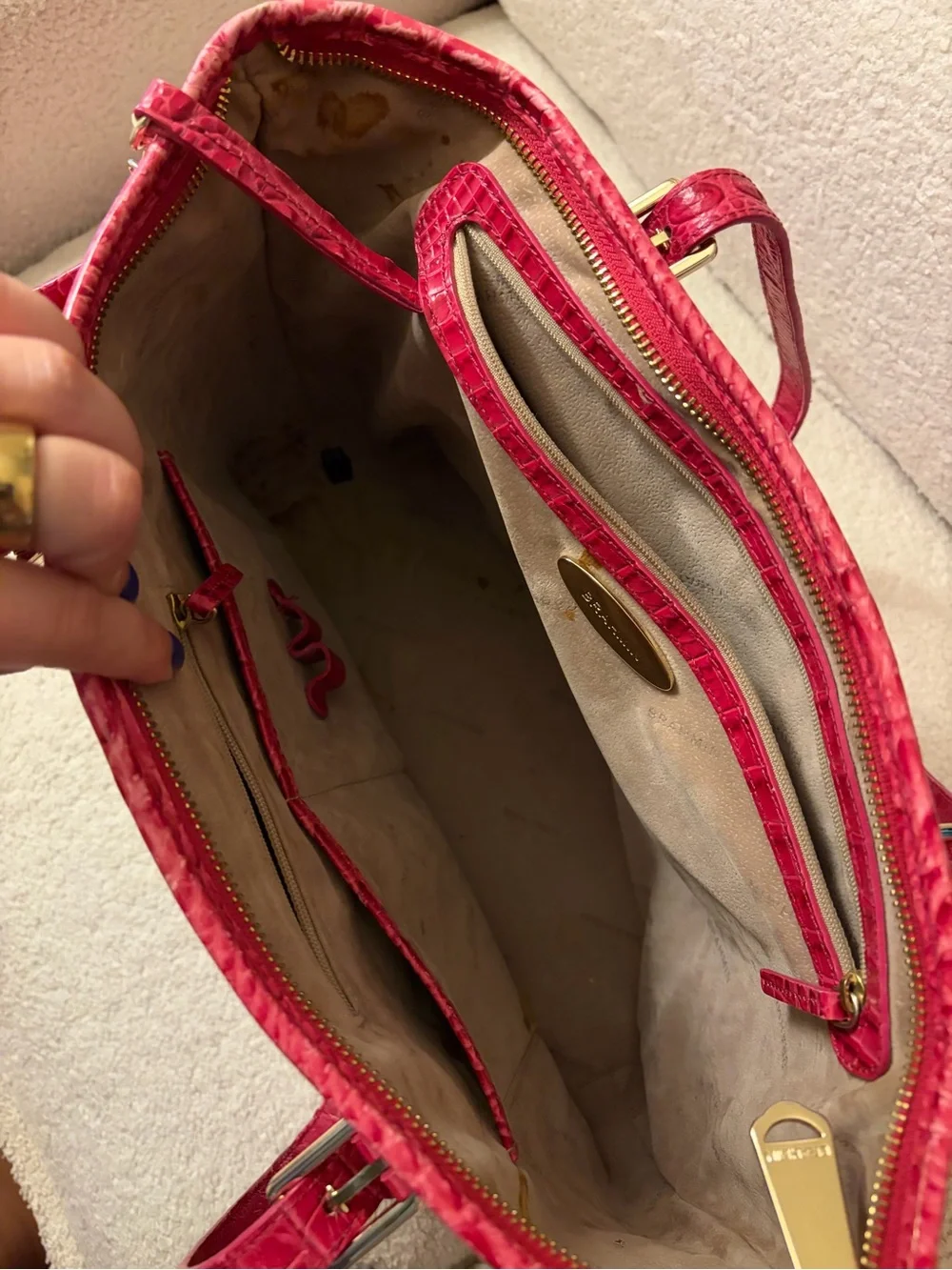 Brahmin Fuchsia Croc-Embossed Leather Tote with Gold Hardware